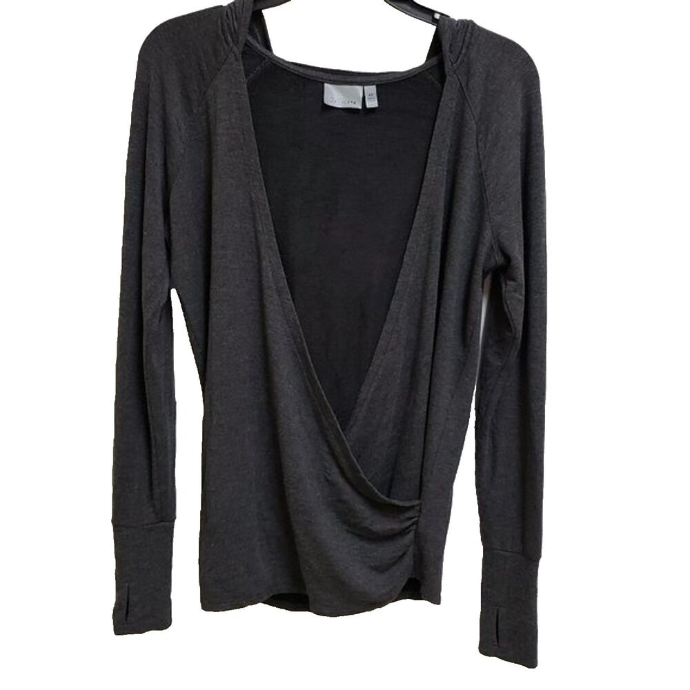 Athleta Women Gray Modal Blend Surplice Long Slv Hooded Top Sz XS Gym Athletic